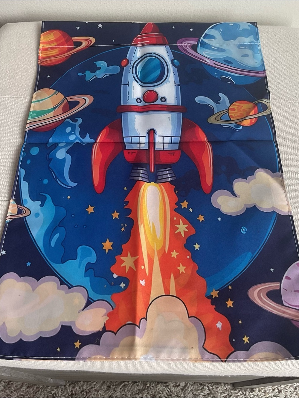 Rocket Space  Garden Flag - Navy, Red, Orange